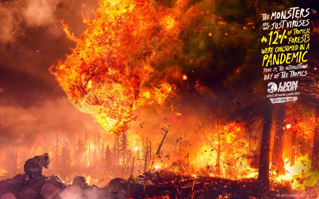 炎や煙の怪物が迫りくる 知られざる自然破壊の進行を描いたペルーのプリント広告 Pr Edge