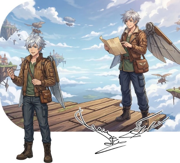 キャラクターの設定に基づいて作成されたサインデザインの作例