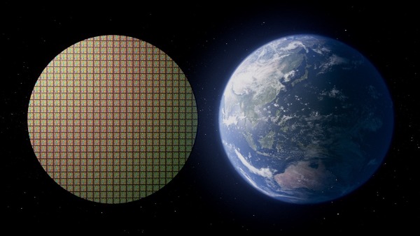 直径30cmのウエハーを地球の大きさと並べたアナロジーの図
