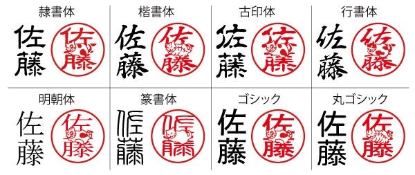 選べる書体と猫の配置の見本